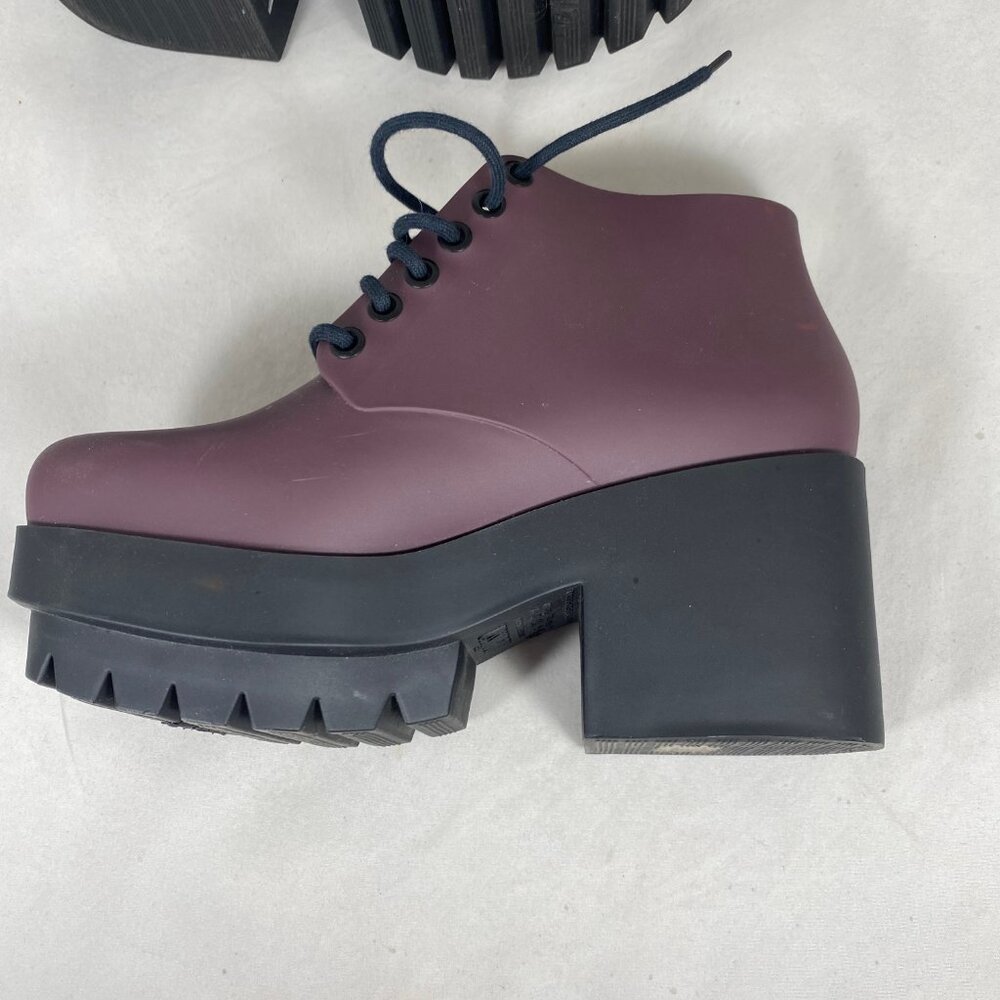 Melissa Stellar Lace Up Combat Chunky Platform Boot Bootie Burgundy - Picture 5 of 13